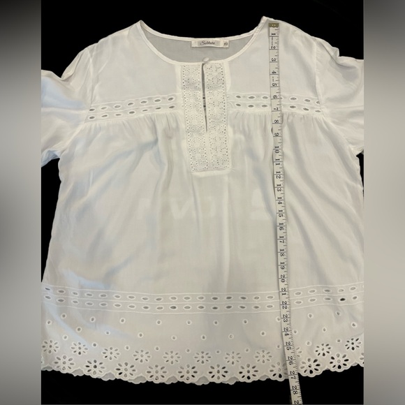 Solitaire White Ivory Eyelet Quarter Sleeve Lightweight Costal Blouse 1X FLAW - Picture 6 of 16